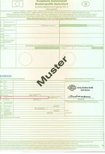 Example of a vehicle registration book in Deutschland Where to find the VIN number in the German Certificate of registration part 2 - preview photo