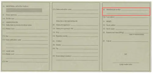 Example of a vehicle registration book in Slovenia Where to find the VIN number in the Slovenian registration book - preview photo